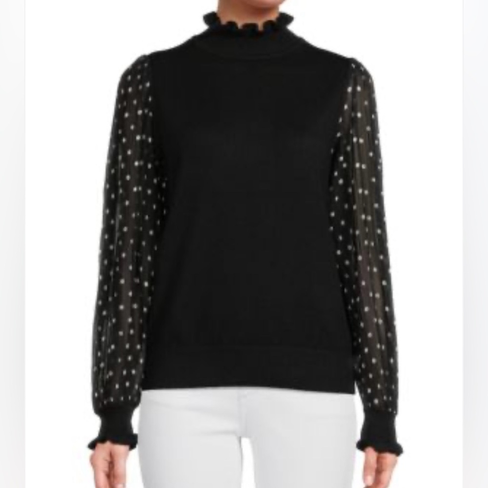 Nannete Lepore Elegant Black Polka Dot Women's sweater blouse NEW extra LARGE XL